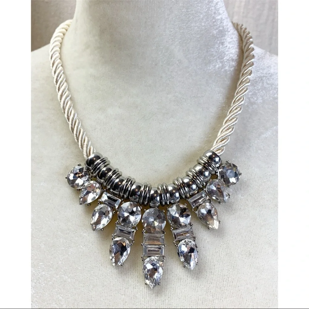 Rhinestone Statement necklace on cream cord